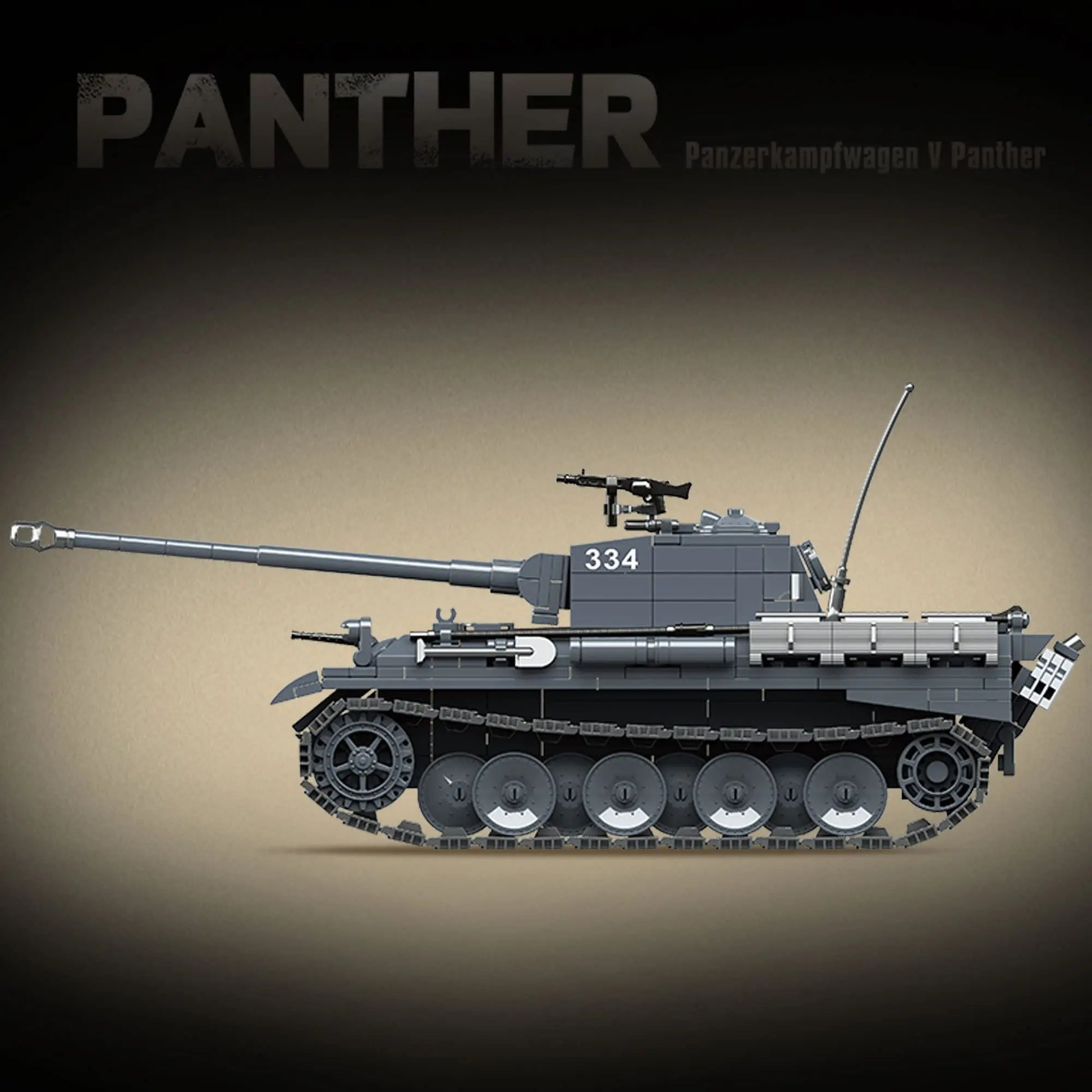 Side profile view of the completed DAHONPA WW2 historical heavy tank model built with high precision building blocks