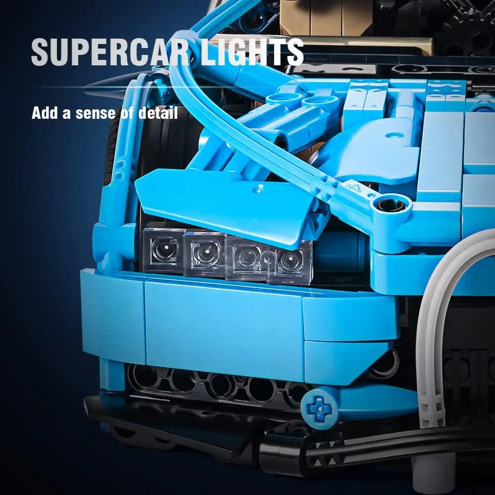 Sleek front matrix headlight details built with precision engineering on the DAHONPA supercar Building Blocks racing car