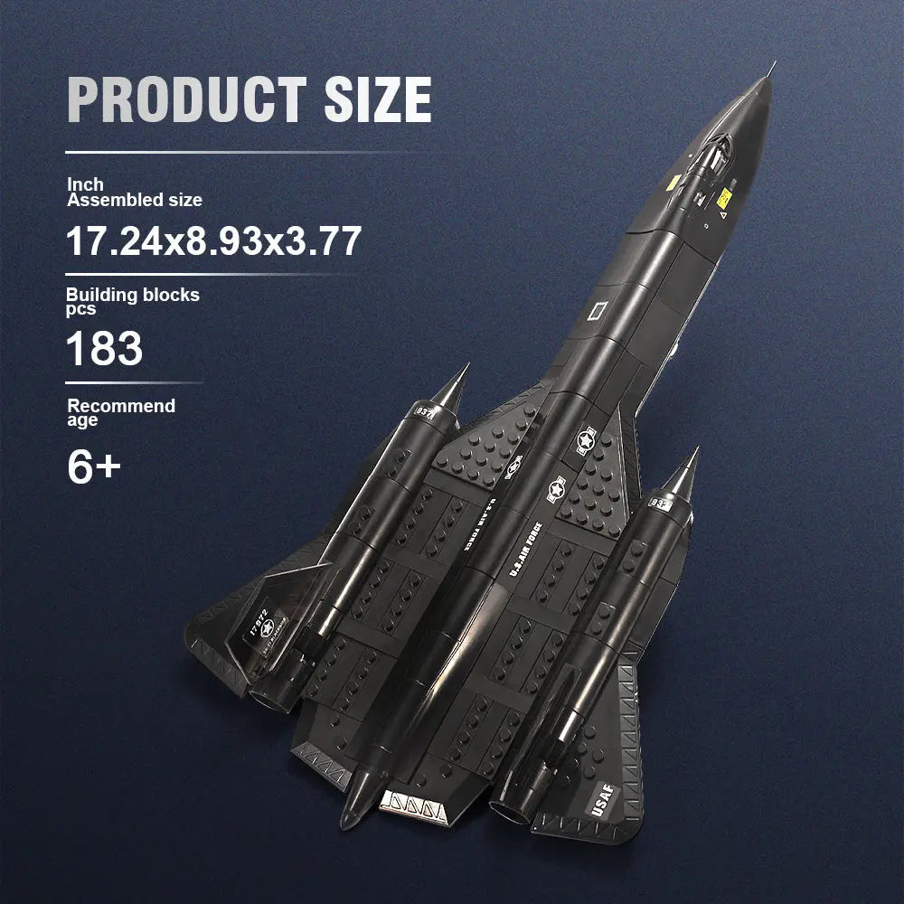 Technical size specifications and 183 piece count for the DAHONPA SR71 Building Blocks model
