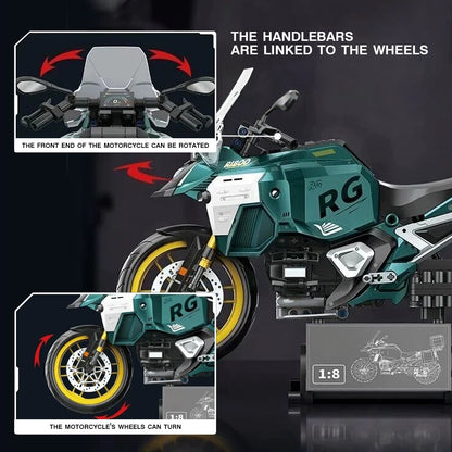 DAHONPA Locomotive Series 1:8 Scale Sports Motorcycle Building Block Set – 831 Pieces, Realistic Adventure Bike Model with Display Stand