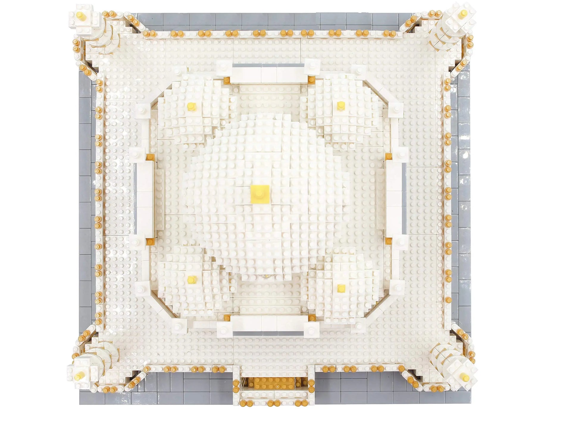 Top down birds eye perspective displaying the flawless architectural symmetry and dome arrangement of the DAHONPA Taj Mahal Building Blocks layout