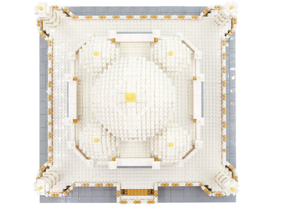 Top down birds eye perspective displaying the flawless architectural symmetry and dome arrangement of the DAHONPA Taj Mahal Building Blocks layout
