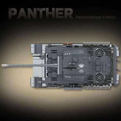 Top down vertical layout displaying the upper hull structure and sloped armor distribution of the DAHONPA Panther tank building blocks set