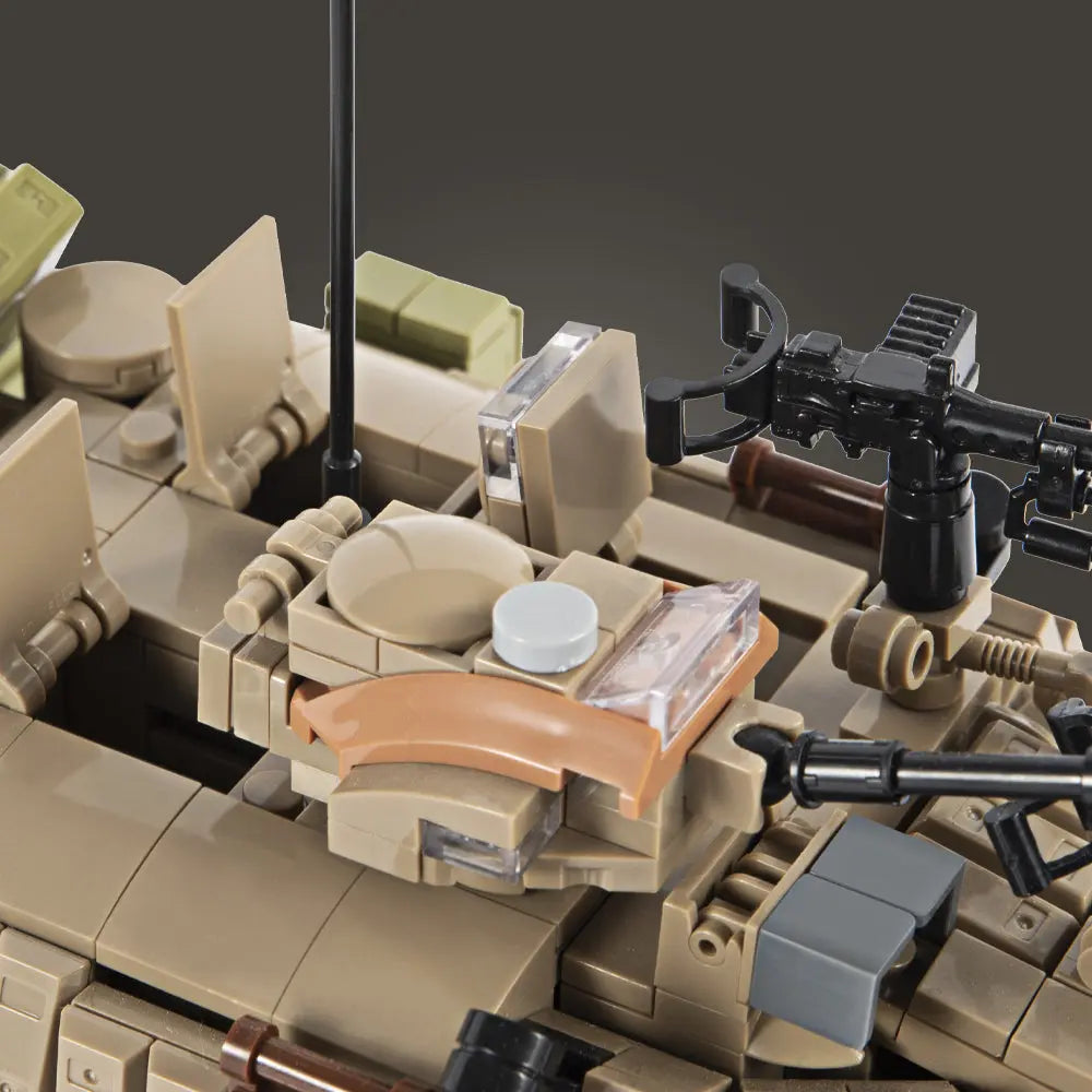 Top down view of the highly detailed commander hatches and defensive anti aircraft machine guns on the DAHONPA building blocks tank