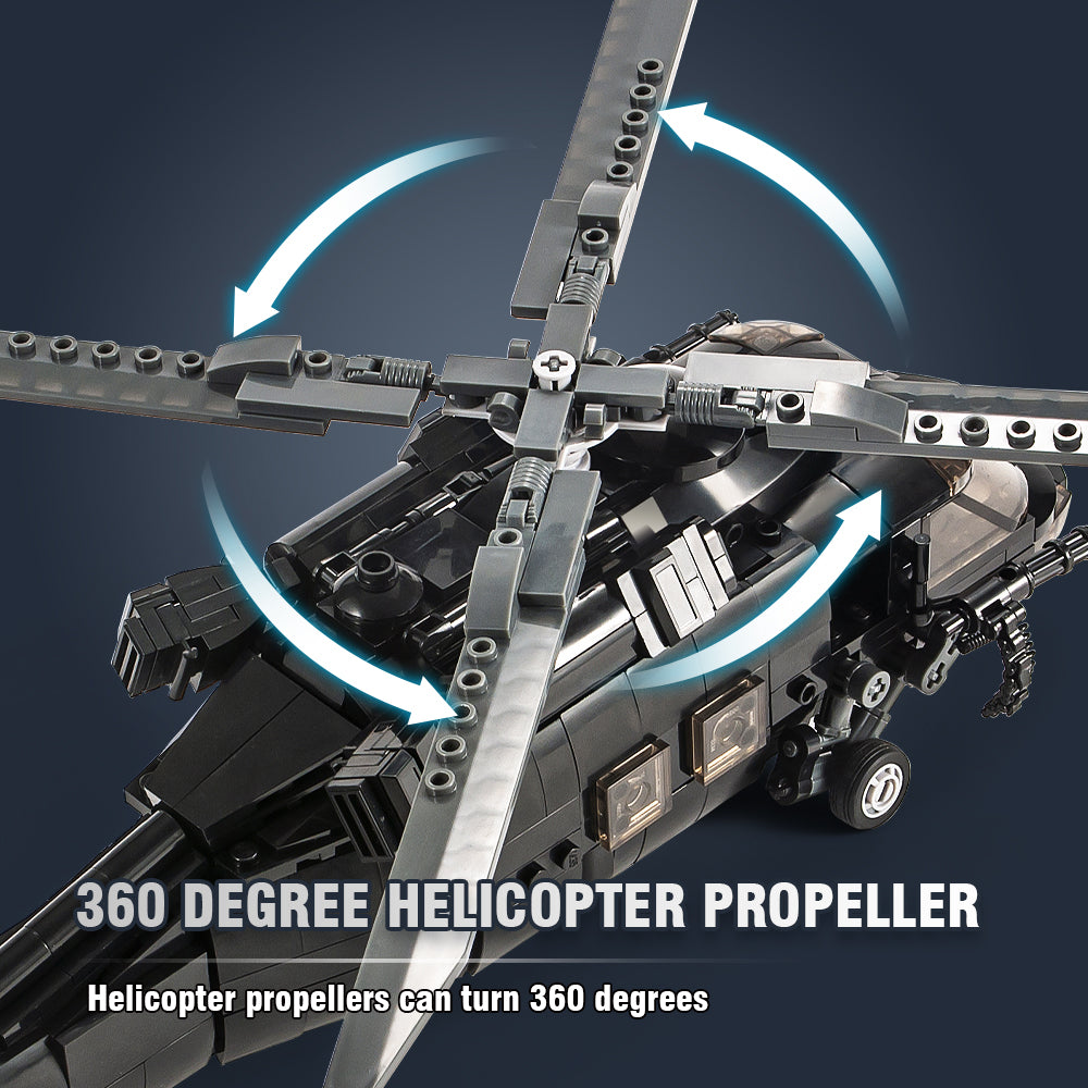 DAHONPA UH-60 直升机黑鹰中型实用军用飞机积木套装带人偶，700 块空军积木玩具，儿童和成人礼物