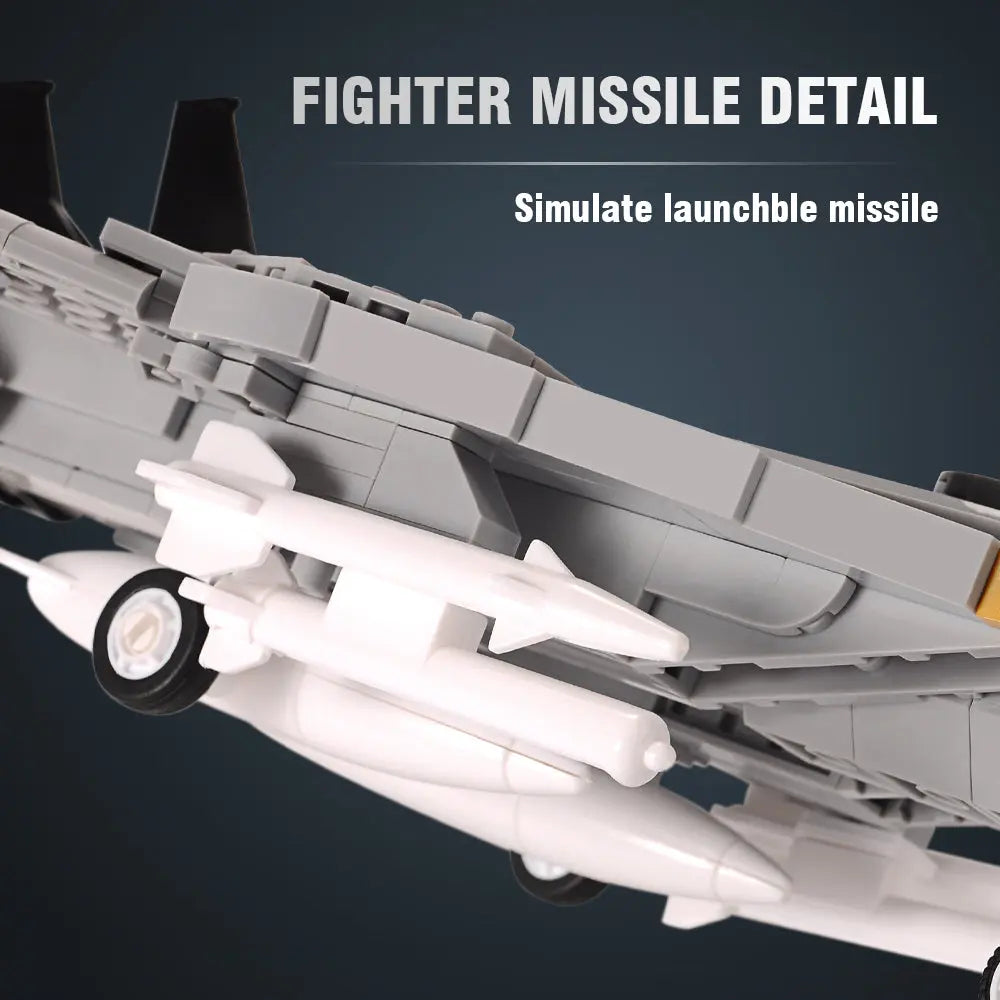 Under wing weapon payload featuring realistic simulate launchable missiles on the DAHONPA F14D Tomcat Building Blocks plane