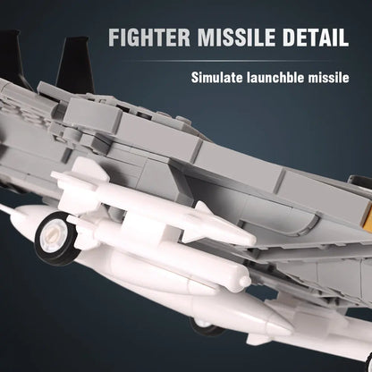 Under wing weapon payload featuring realistic simulate launchable missiles on the DAHONPA F14D Tomcat Building Blocks plane