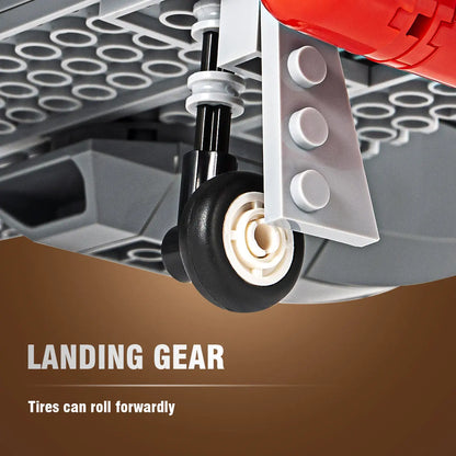 Underneath mechanical structure of the rolling landing gear tires on the DAHONPA P51 Mustang Building Blocks plane