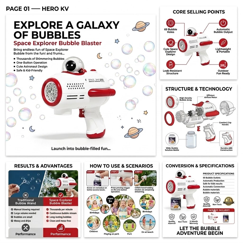 DAHONPA Space Adventure Astronaut Bubble Gun – Automatic Bubble Maker Machine for Kids & Outdoor Parties