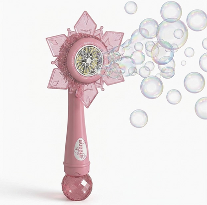 DAHONPA Rechargeable Snowflake Bubble Wand for Kids – Pink Princess Bubble Blower Toy with Battery & Bubble Solution