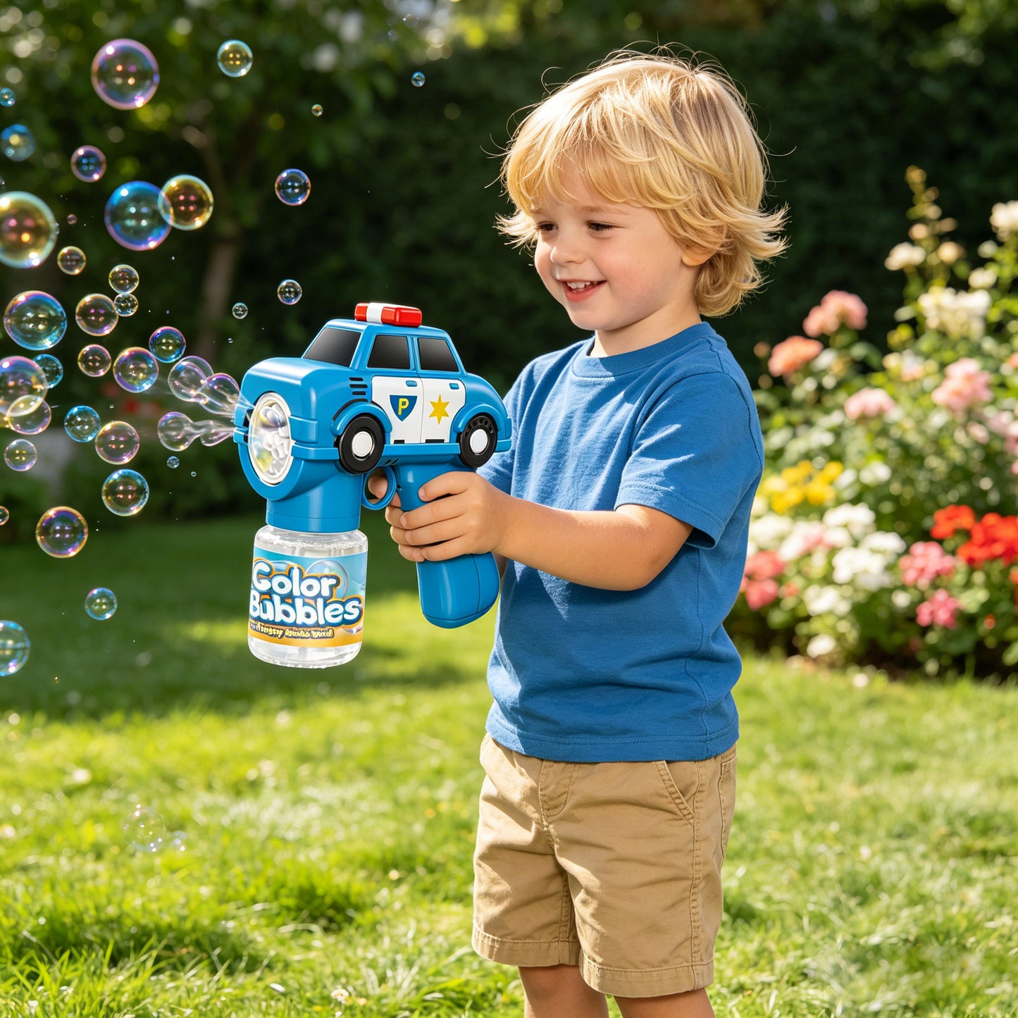 DAHONPA Police Car Bubble Gun for Kids 3+, Automatic Electric Bubble Blower with LED Lights & Music, Handheld Bubble Maker Toy, Leak-Proof Design, Safe Plastic, Perfect for Indoor Outdoor Birthday Party Wedding Gifts for Toddlers Boys Girls