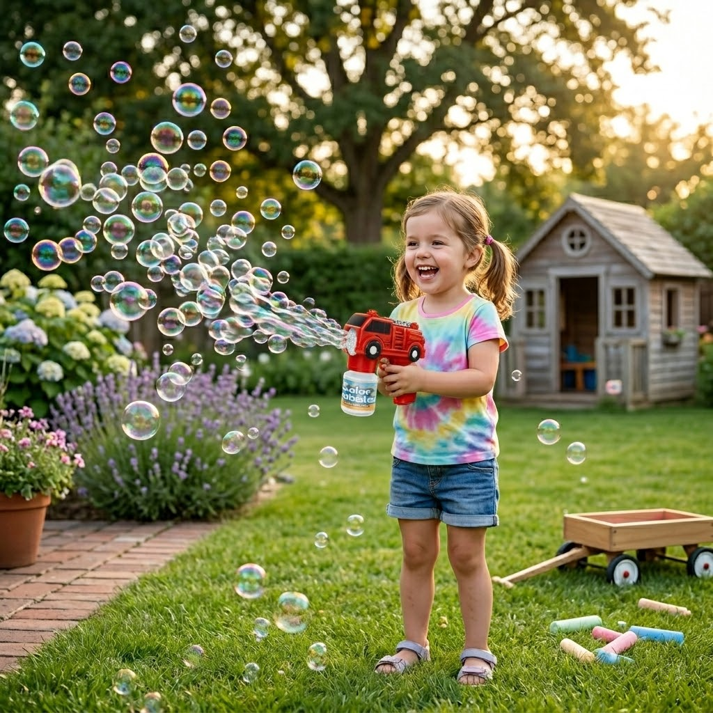 Dahonpa Fire Truck Bubble Machine  Automatic Bubble Gun  LED Light Up Toy Perfect for Kids 3-8