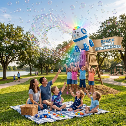Dahonpa Space Rocket Bubble Machine for Kids – Handheld Electric Bubble Toy with Automatic Bubble Blower, Colorful Light Effects, Safe Plastic, Indoor & Outdoor Fun