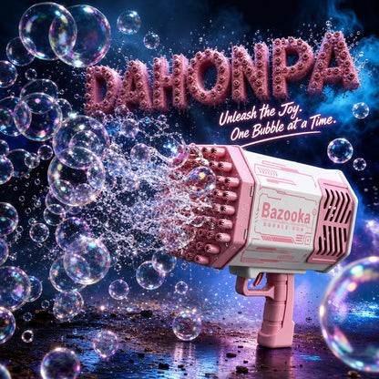 DAHONPA Rechargeable Bazooka Bubble Gun – 69-Hole Automatic Bubble Blower Machine for Kids & Adults, Outdoor Party Toy with Battery & Solution