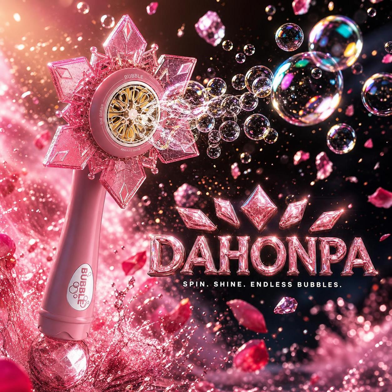 DAHONPA Rechargeable Snowflake Bubble Wand for Kids – Pink Princess Bubble Blower Toy with Battery & Bubble Solution
