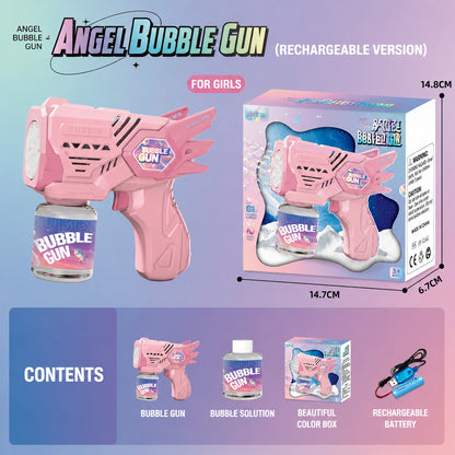 Automatic Angel-Wing Bubble Blaster – Rechargeable Bubble Machine with LED Lights
