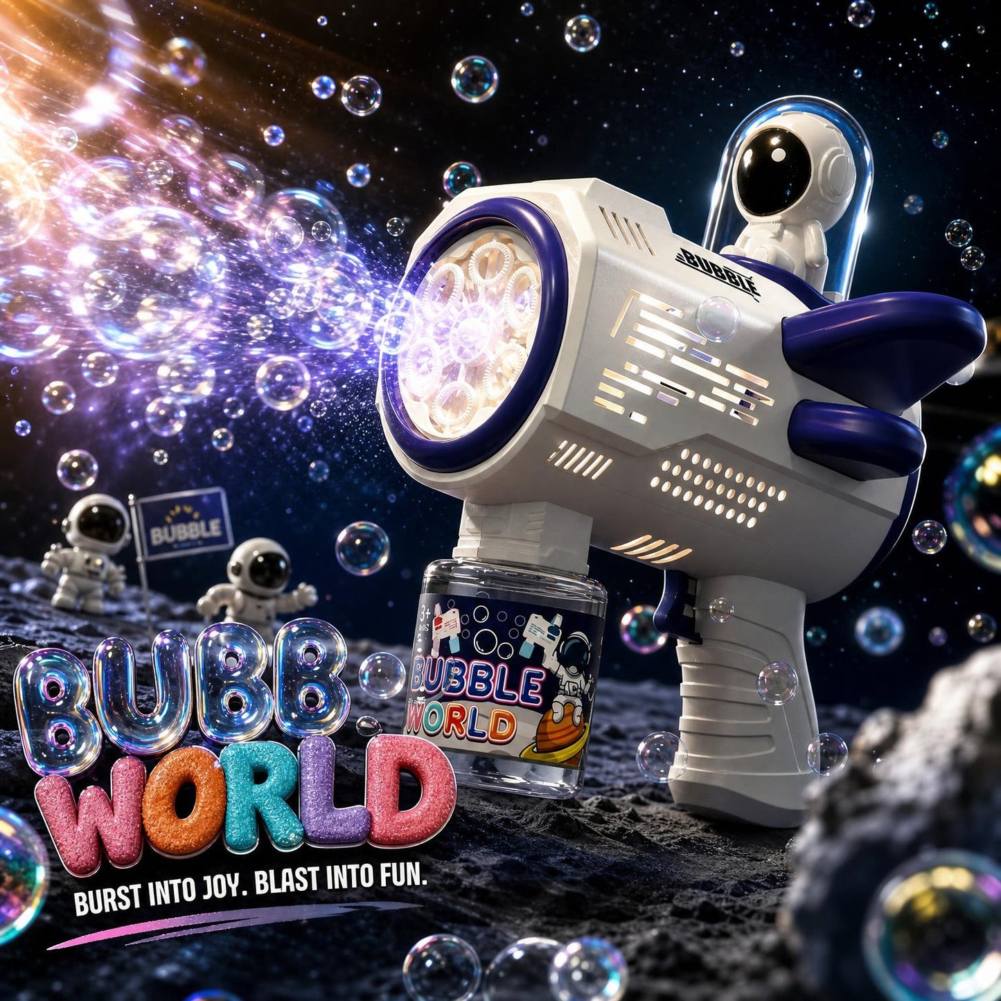 DAHONPA Space Explorer Automatic Bubble Blaster Gun - Astronaut Theme Toy for Kids with Multi-Hole Nozzle, Leak-Proof Design - Perfect for Summer Outdoor Play